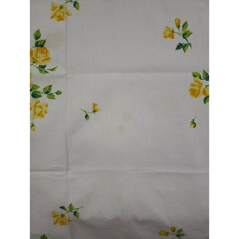 VTG Cloth Tablecloth Yellow Cabbage Rose Rectangle 54